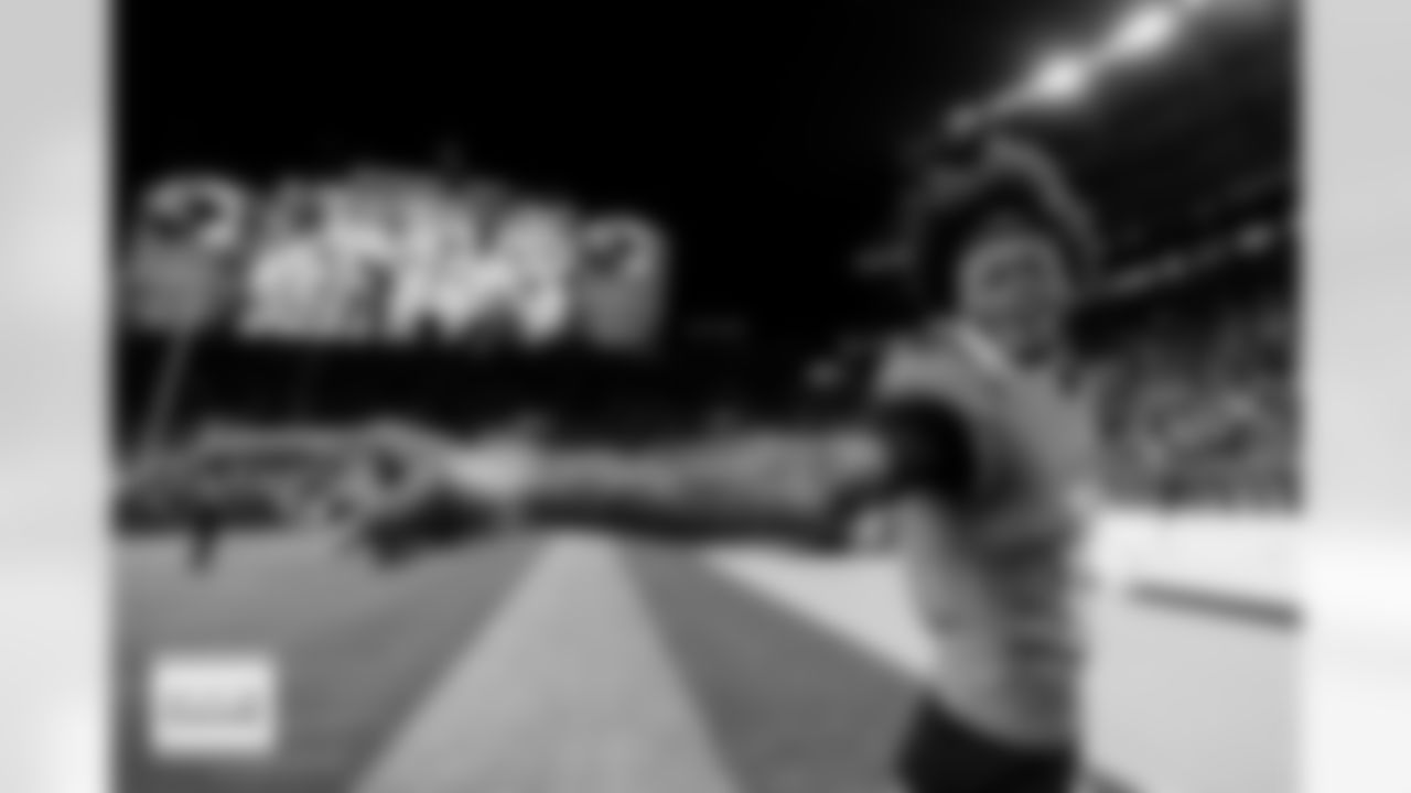 Denver Broncos wide receiver Troy Franklin (11) smiles and points after the Broncos' Week 15 game against the Green Bay Packers at Empower Field at Mile High in Denver, Colorado on December 14, 2025. Photo by Ben Swanson / Denver Broncos