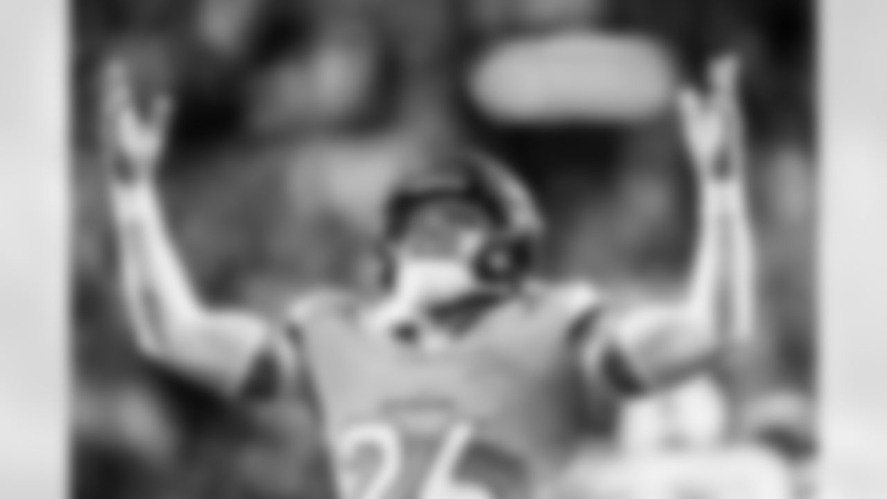 Denver Broncos defensive back Devon Key (26) celebrates a tackle on a kickoff return during the Broncos' Divisional Round playoff game against the Buffalo Bills at Empower Field at Mile High in Denver, Colorado on January 17, 2026. Photo by Gavin Liddell / Denver Broncos