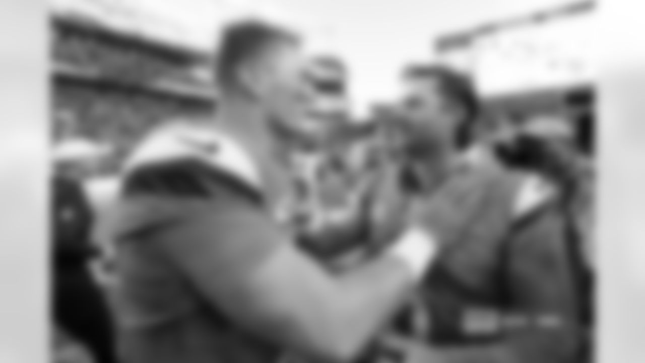 Bo Nix and Wil Lutz during the Broncos' Week 7 game against the New York Giants at Empower Field at Mile High in Denver, Colorado on October 19, 2025. Photo by Gabriel Christus / Denver Broncos