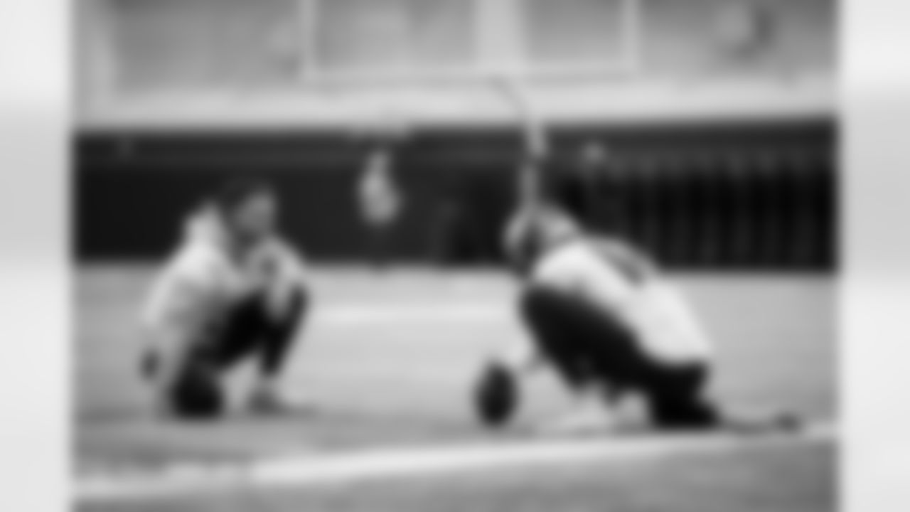 Wil Lutz and Jeremy Crawshaw during practice at Broncos Park Powered by CommonSpirit in Englewood, Colorado on December 5, 2025. Photo by Ben Swanson / Denver Broncos