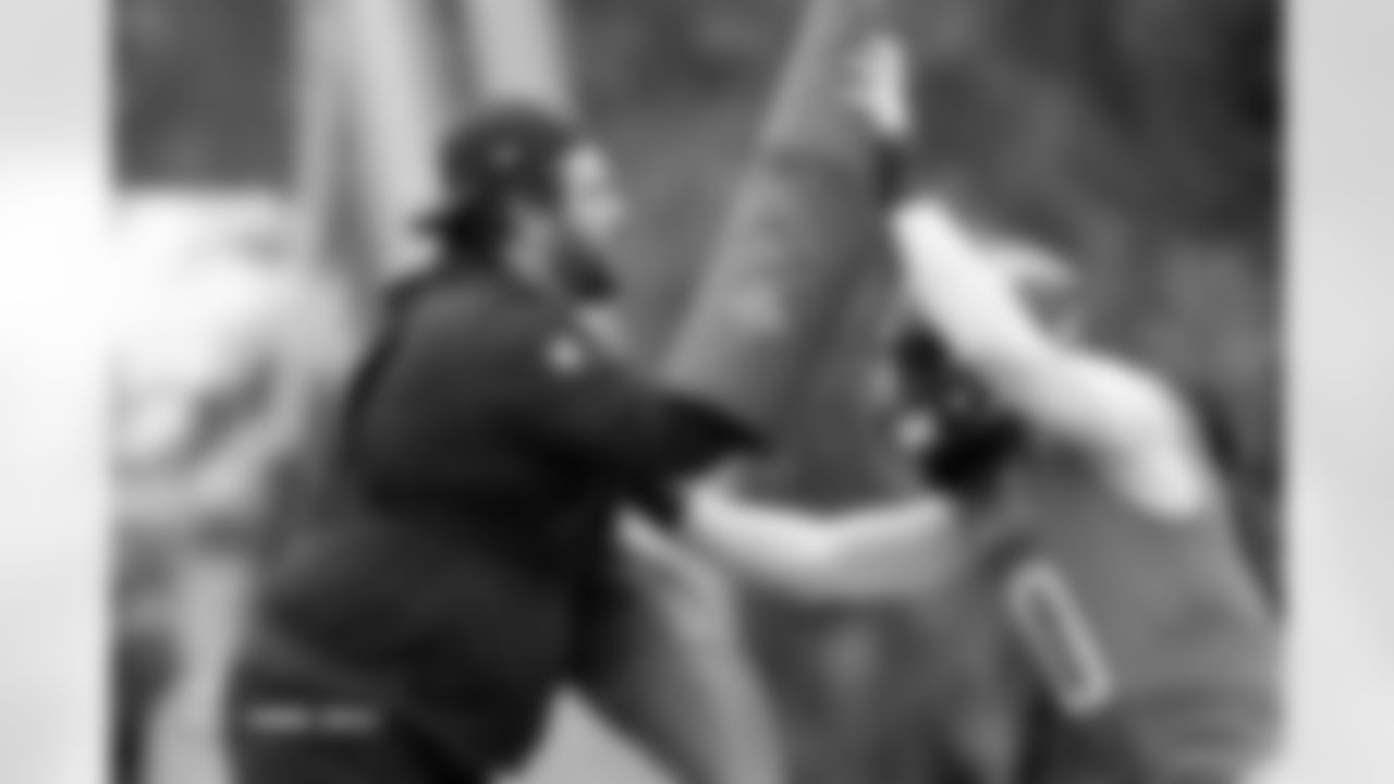 Jonathon Cooper and Brian Niedermeyer during practice at Tottenham Hotspur Football Club Training Ground in Enfield, England on October 9, 2025. Photo by Gabriel Christus / Denver Broncos