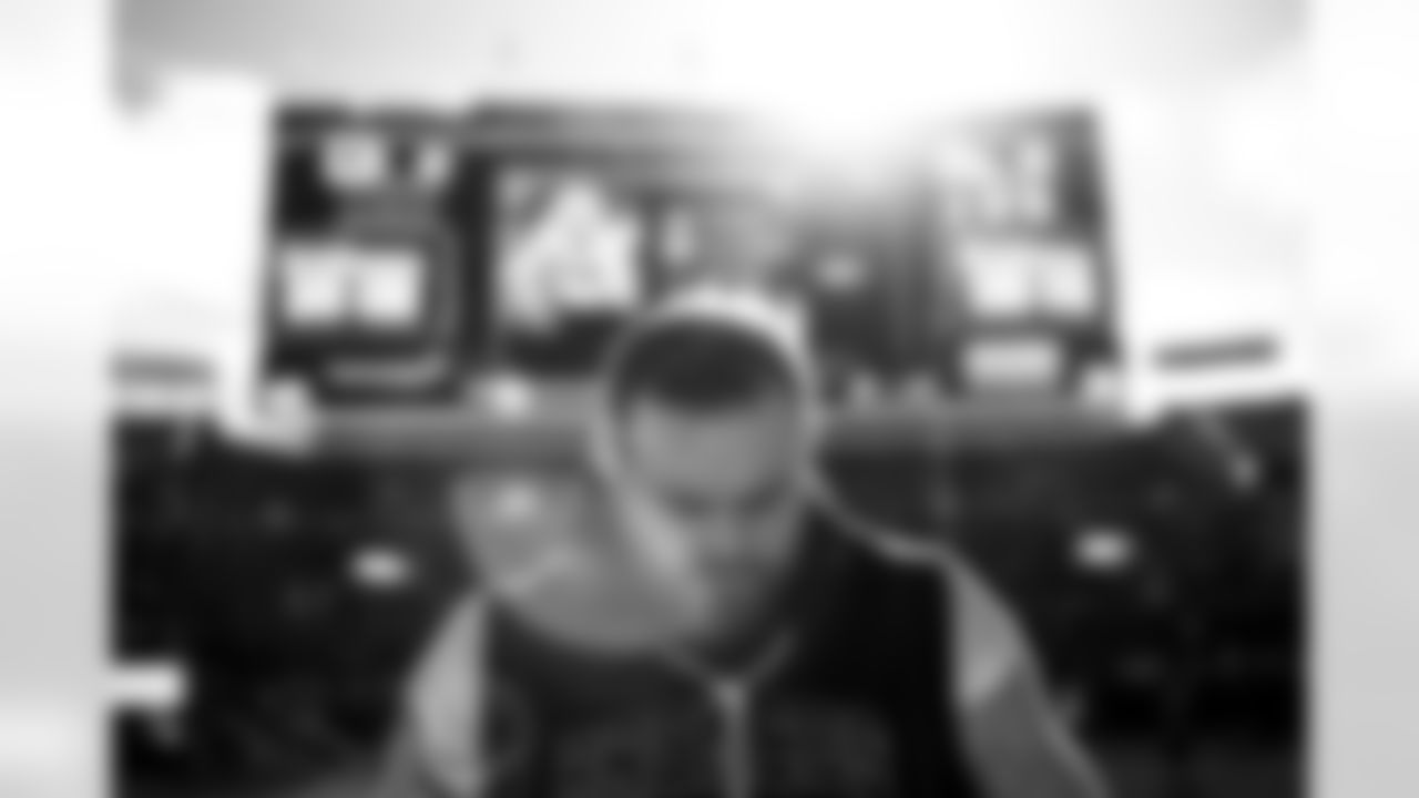 Denver Broncos guard Quinn Meinerz warms up before the Broncos' Week 15 game against the Green Bay Packers at Empower Field at Mile High in Denver, Colorado on December 14, 2025. Photo by Gabriel Christus / Denver Broncos