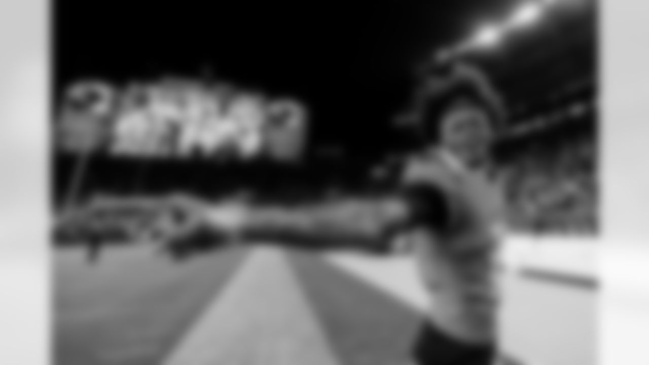 Denver Broncos wide receiver Troy Franklin (11) smiles and points after the Broncos' Week 15 game against the Green Bay Packers at Empower Field at Mile High in Denver, Colorado on December 14, 2025. Photo by Ben Swanson / Denver Broncos