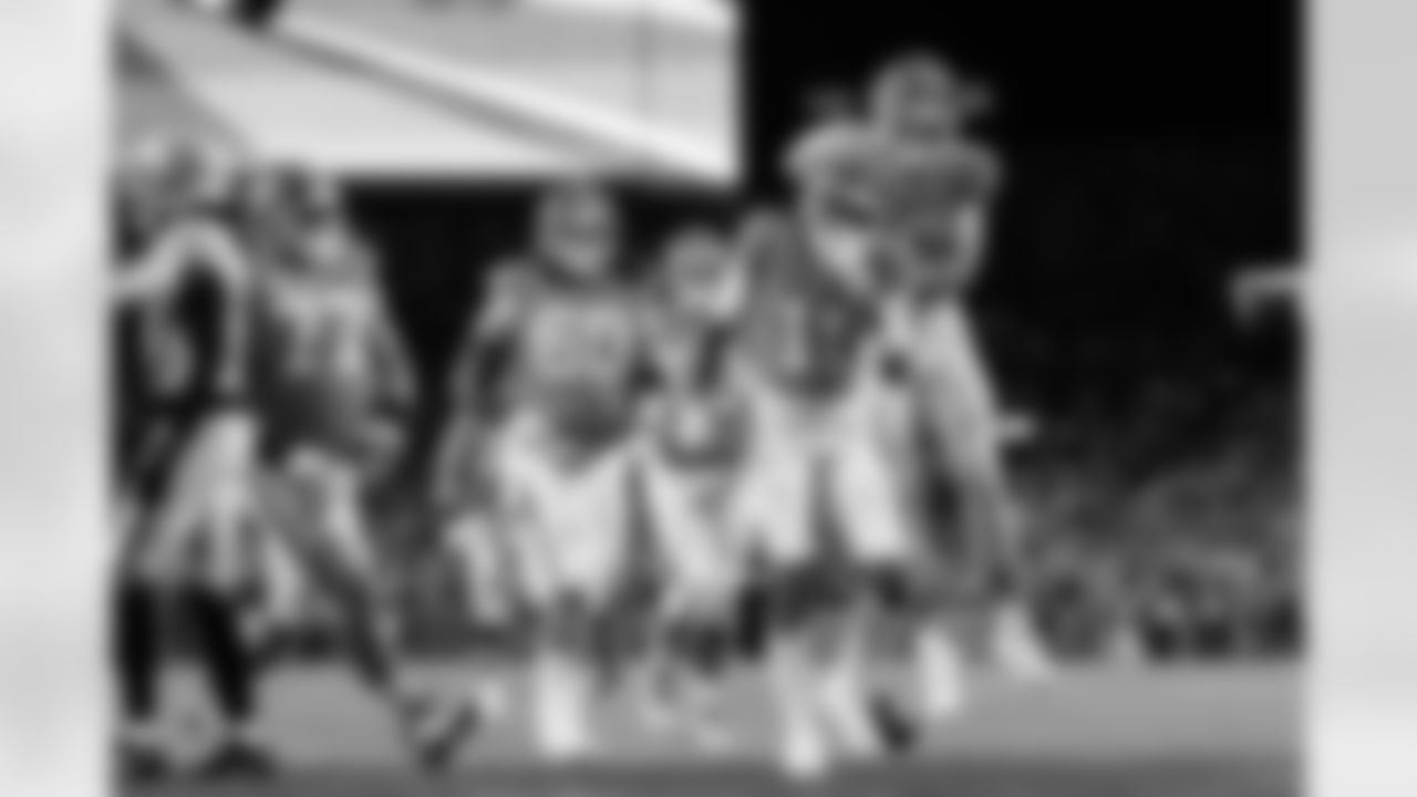 Denver Broncos quarterback Bo Nix (10) and wide receiver Troy Franklin (11) celebrate a touchdown during the Broncos' Week 10 game against the Las Vegas Raiders at Empower Field at Mile High in Denver, Colorado on November 6, 2025. Photo by Gavin Liddell / Denver Broncos