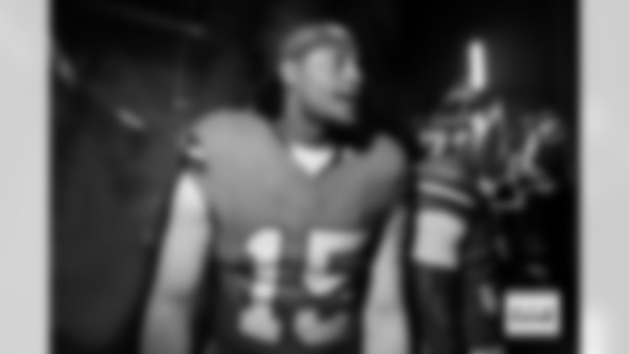 Denver Broncos linebacker Nik Bonitto (15) in the tunnel during player and team introductions before the Broncos' Week 10 game against the Las Vegas Raiders at Empower Field at Mile High in Denver, Colorado on November 6, 2025. Photo by Ben Swanson / Denver Broncos