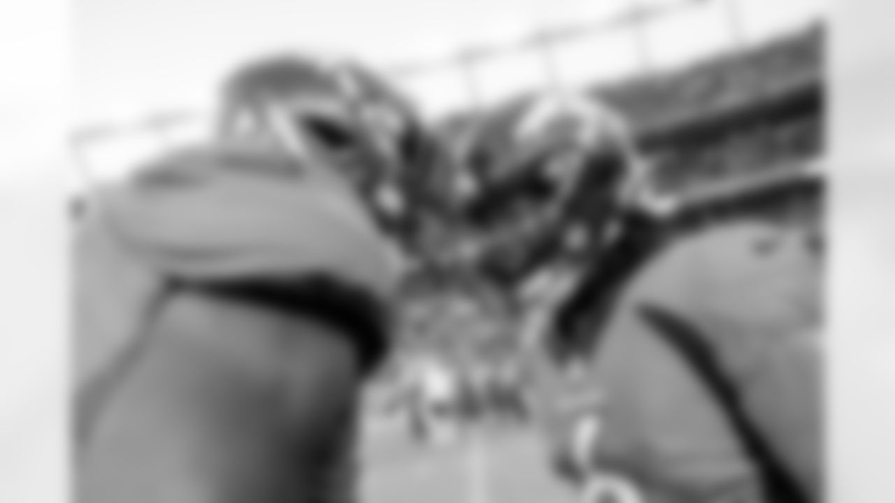 Denver Broncos linebacker Jonathon Cooper (0) and safety P.J. Locke (6) celebrate after the Broncos' Week 8 game against the Kansas City Chiefs at Empower Field at Mile High in Denver, Colorado on October 29, 2023. Photo by Gabriel Christus / Denver Broncos