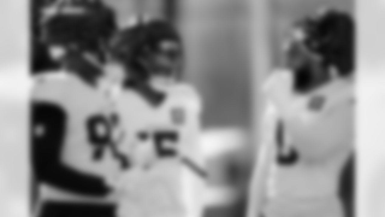 Nik Bonitto, Jonathon Cooper and Dondrea Tillman during practice on Wednesday, January 21, 2026 at Broncos Park Powered by CommonSpirit in Englewood, Colorado.
Photo by Gabriel Christus / Denver Broncos