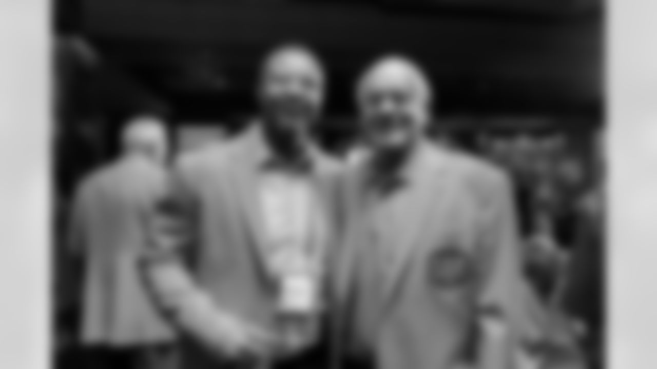 Steve Atwater and Randy Gradishar during an Alumni Weekend reception and Ring of Fame ceremony to practice at Empower Field at Mile High in Denver, Colorado on October 5, 2024. Photo by Gabriel Christus / Denver Broncos