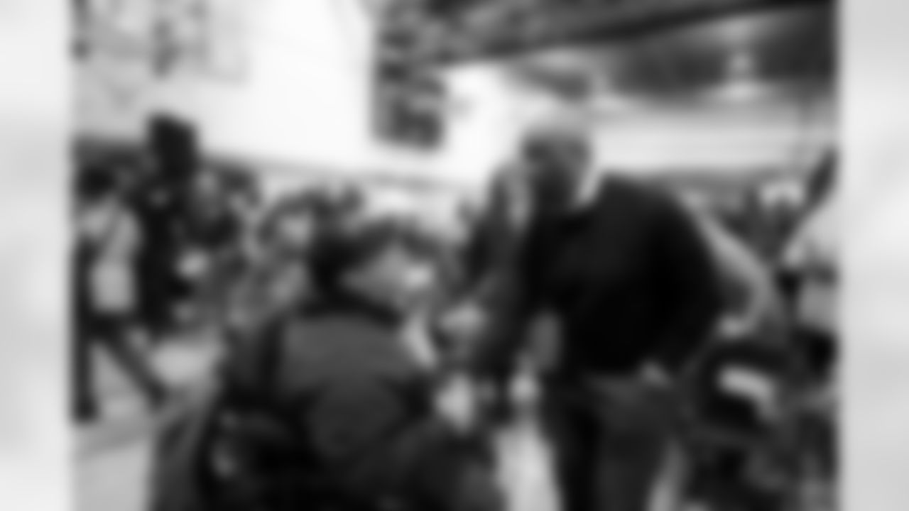 Damani Leech greets a community member during a community information meeting to inform and request input from the community on Thursday, February 12, 2026 at La Alma Recreation Center in Denver, Colorado.
Photo by Gabriel Christus / Denver Broncos