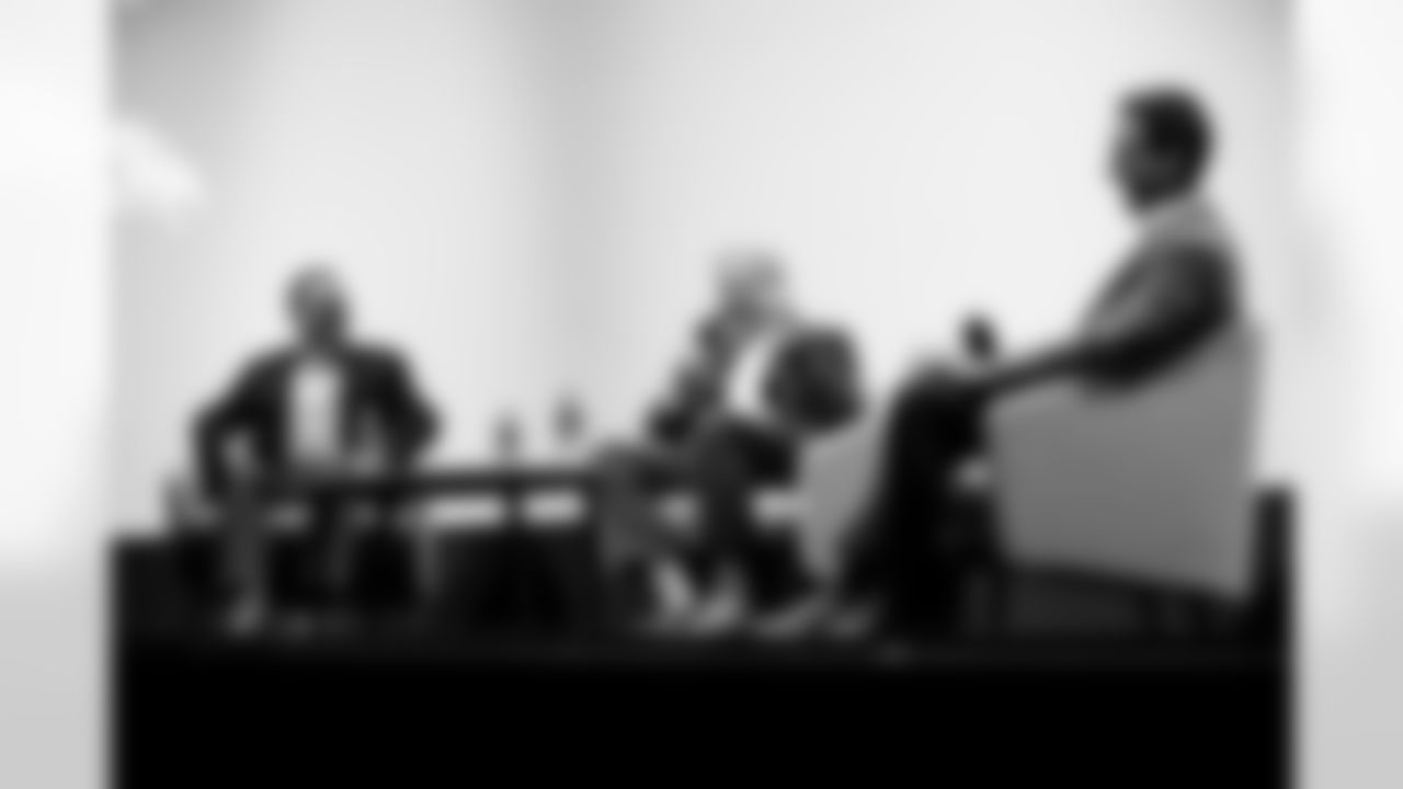 John Elway and director Ken Rodgers take part in a Q&A moderated by Michael Spencer at the movie premiere for the Netflix documentary "Elway" at the Ellie Caulkins Opera House in Denver, Colorado on November 8, 2025. Photo by Ben Swanson / Denver Broncos