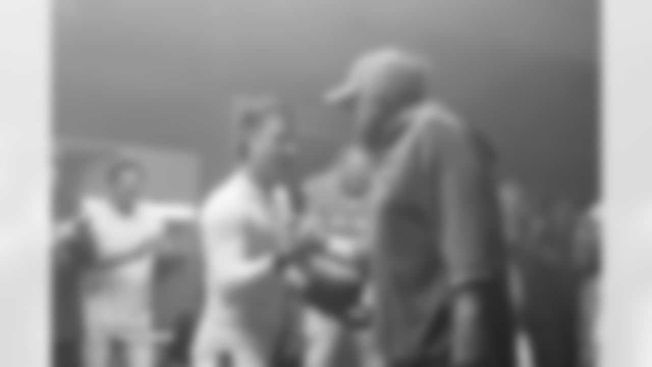 Wil Lutz and Sean Payton after the Broncos' Week 11 game against the Kansas City Chiefs at Empower Field at Mile High in Denver, Colorado on November 16, 2025. Photo by Gabriel Christus / Denver Broncos