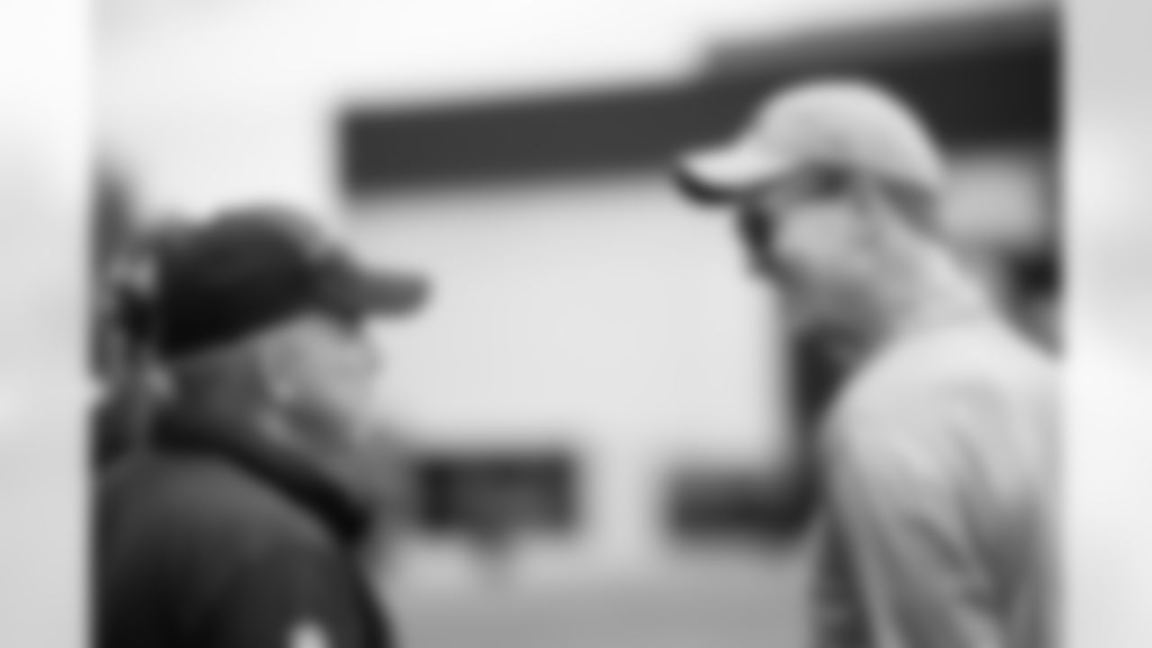 Sean Payton and Peyton Manning during an OTA practice at Broncos Park Powered by CommonSpirit in Englewood, Colorado on June 5, 2025. Photo by Ben Swanson / Denver Broncos