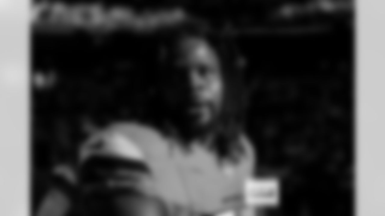 Denver Broncos linebacker Dre Greenlaw (57) looks on before the Broncos' Week 11 game against the Kansas City Chiefs at Empower Field at Mile High in Denver, Colorado on November 16, 2025. Photo by Gabriel Christus / Denver Broncos