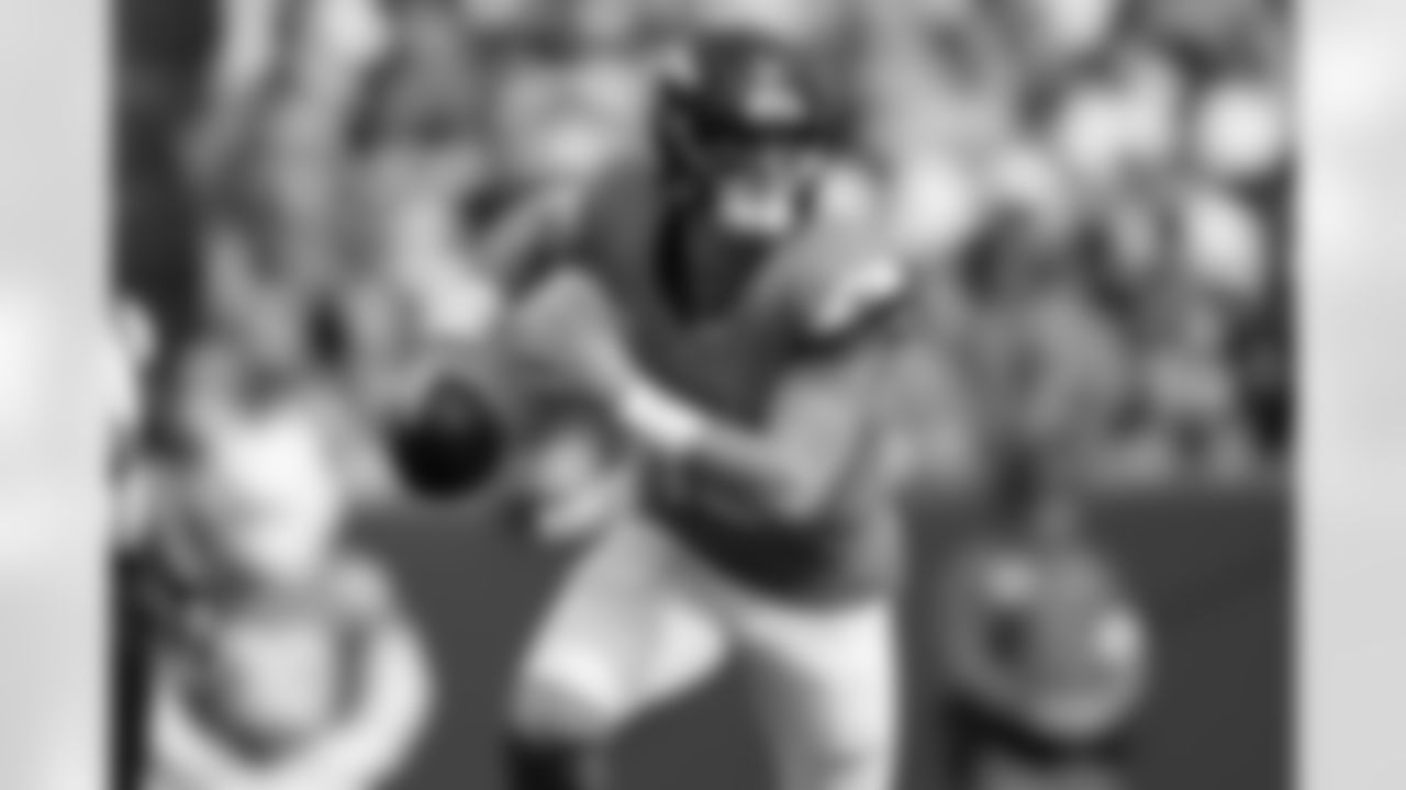 Denver Broncos quarterback Bo Nix (10) drops back to pass during the Broncos' Week 7 game against the New York Giants at Empower Field at Mile High in Denver, Colorado on October 19, 2025. Photo by Gabriel Christus / Denver Broncos