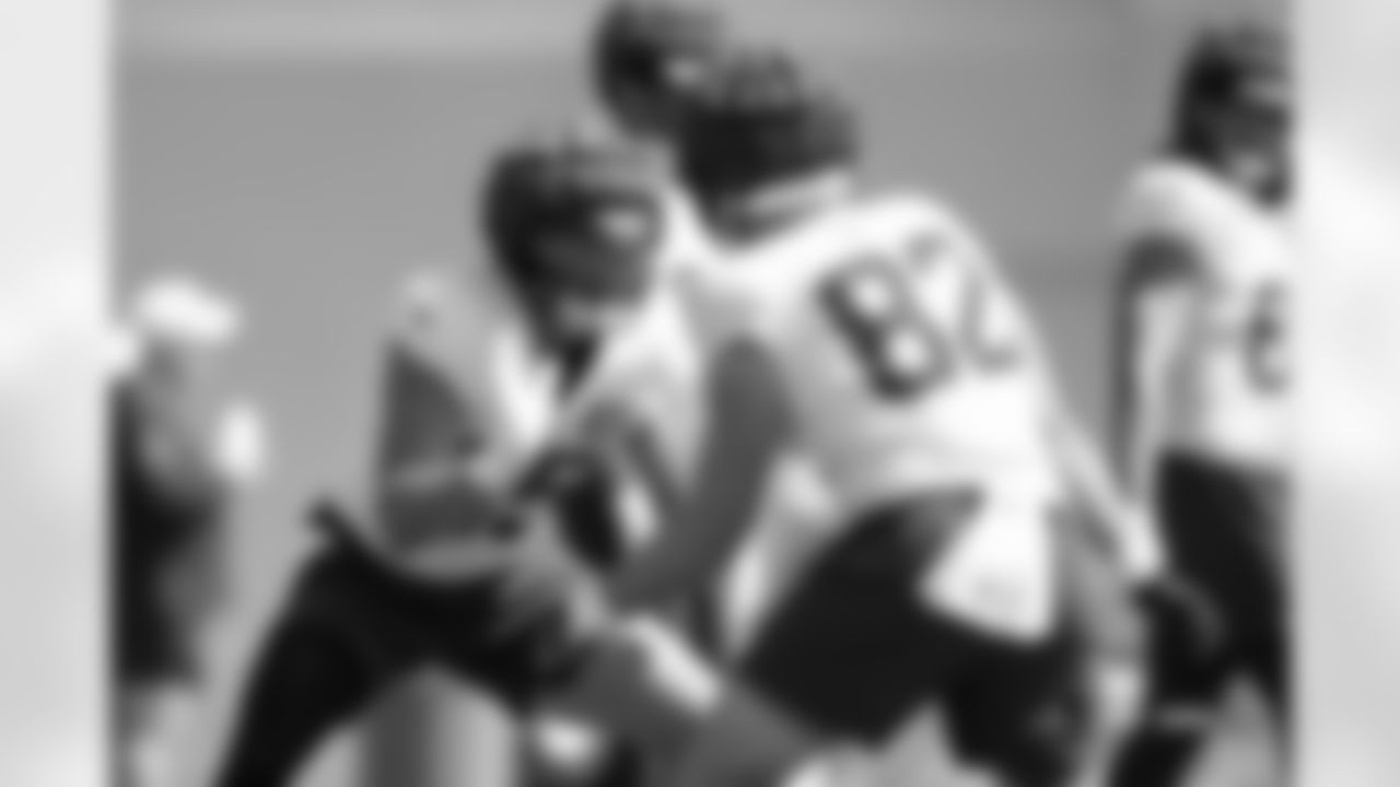 Lucas Krull and Adam Trautman during practice on Wednesday, September 11, 2024 at Broncos Park Powered by CommonSpirit in Englewood, Colorado.
Photo by Gabriel Christus / Denver Broncos