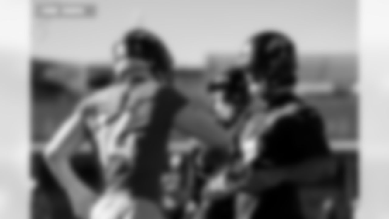 Courtland Sutton and Jarrett Stidham during practice at Broncos Park Powered by CommonSpirit in Englewood, Colorado on January 22, 2026. Photo by Ben Swanson / Denver Broncos