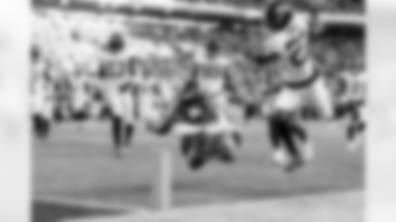 Denver Broncos running back RJ Harvey (12) dives for the pylon as he runs for a touchdown during the Broncos' Week 16 game against the Jacksonville Jaguars at Empower Field at Mile High in Denver, Colorado on December 21, 2025. Photo by Ben Swanson / Denver Broncos