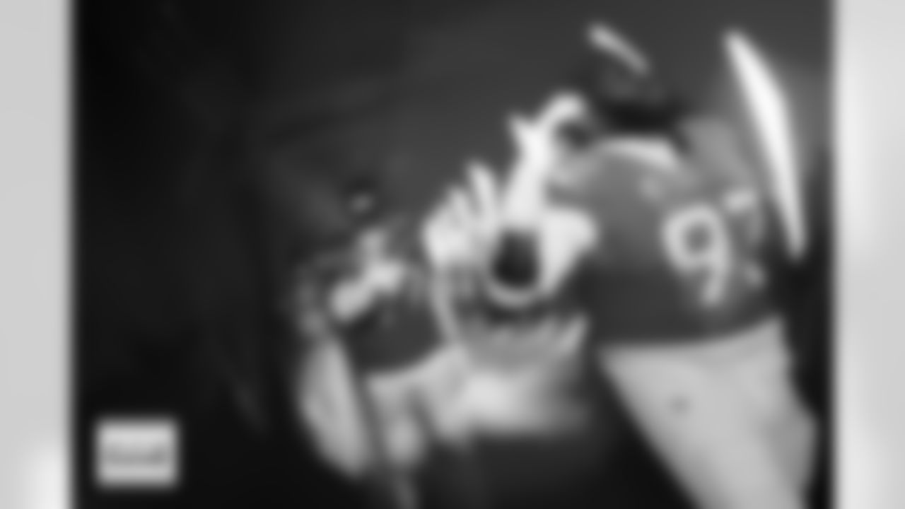 Denver Broncos defensive tackle D.J. Jones (93) and defensive tackle Malcolm Roach (97) in the tunnel for player introductions before the Broncos' Divisional Round playoff game against the Buffalo Bills at Empower Field at Mile High in Denver, Colorado on January 17, 2026. Photo by Gabriel Christus / Denver Broncos