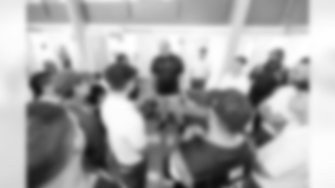 Garett Bolles talks to a group during a visit to the Arkansas Valley Correctional Facility in Ordway, Colorado on October 14, 2025. In partnership with the Vera Institute of Justice, the Denver Broncos Foundation toured ChangeMakers Village (a Restoring Promise Unit).Photo by Gabriel Christus / Denver Broncos