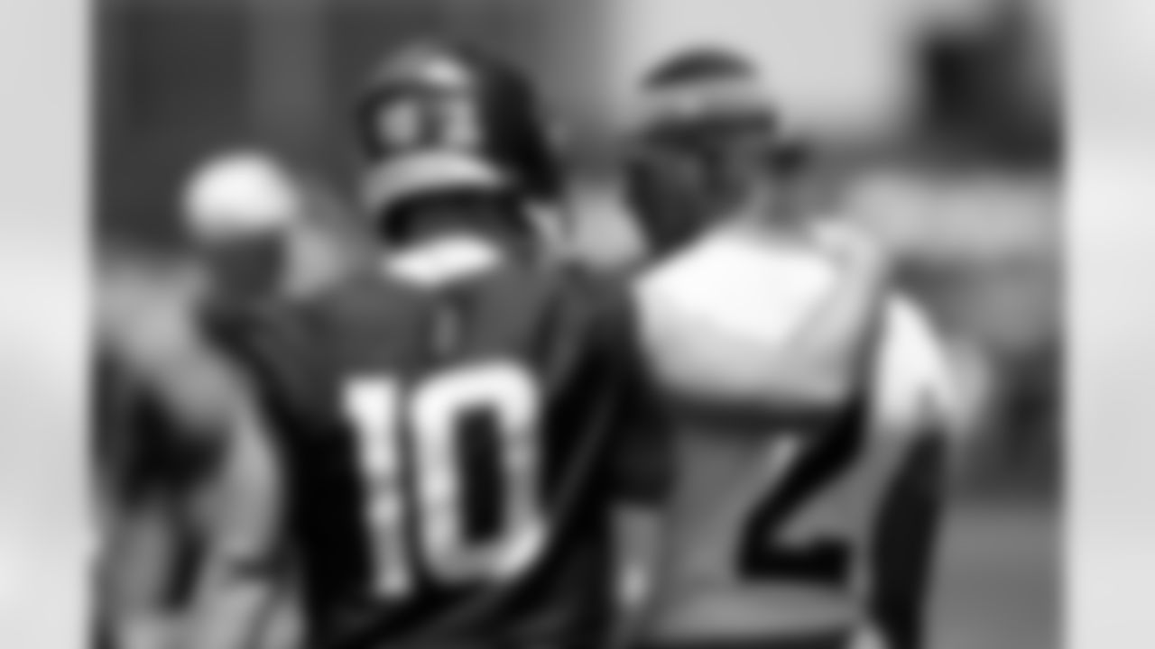 Bo Nix and Pat Surtain II during a mandatory minicamp practice at Broncos Park Powered by CommonSpirit on June 11, 2025 in Englewood, Colorado. Photo by Ben Swanson / Denver Broncos