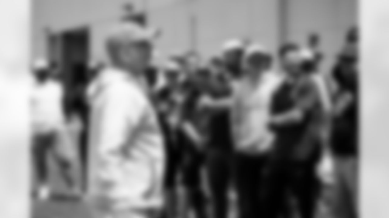 Sean Payton greets high school coaches at an OTA practice at Broncos Park Powered by CommonSpirit in Englewood, Colorado on May 28, 2025. Photo by Ben Swanson / Denver Broncos