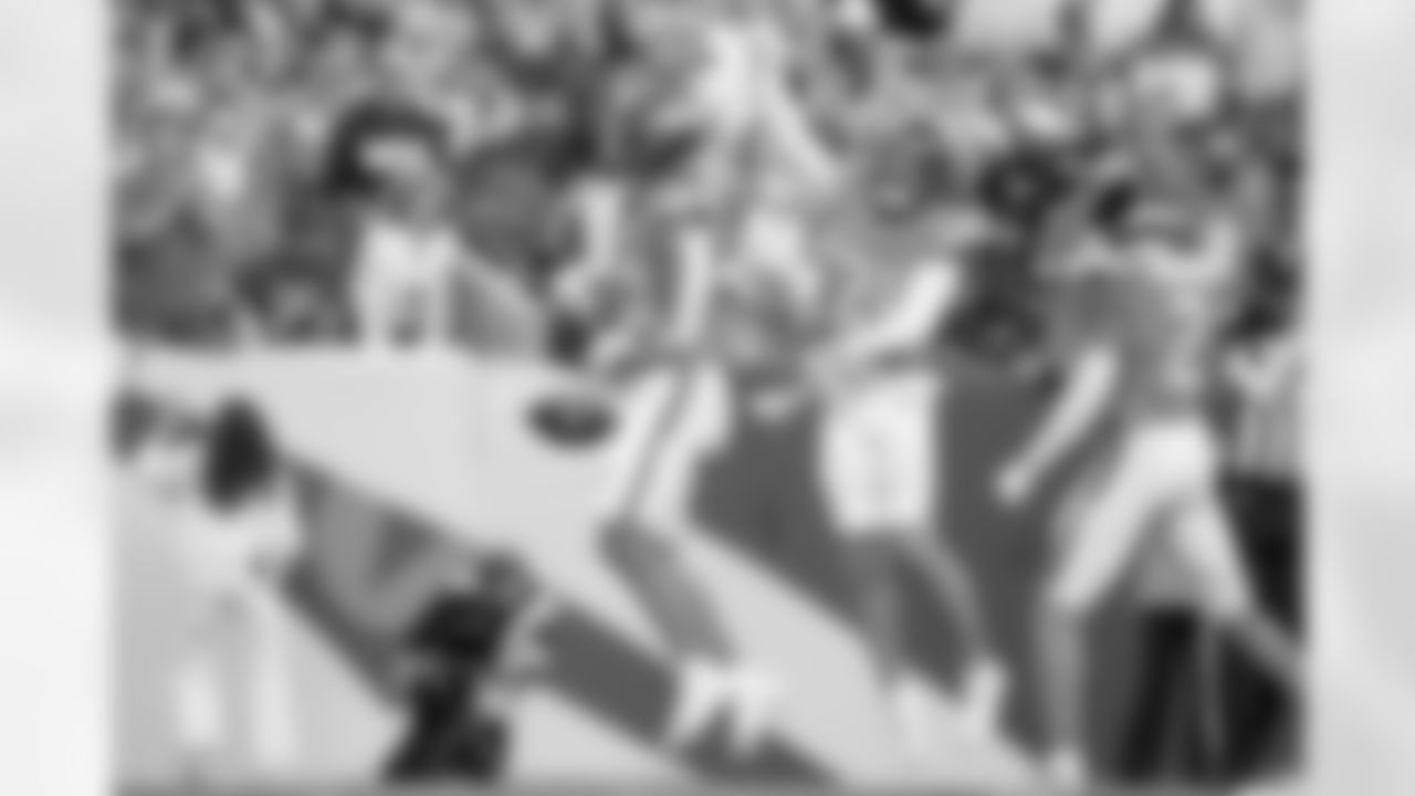 Denver Broncos linebacker Justin Strnad (40) celebrates an interception with cornerback Riley Moss (21) and cornerback Pat Surtain II (2) during the Broncos' Week 7 game against the New York Giants at Empower Field at Mile High in Denver, Colorado on October 19, 2025. Photo by Gabriel Christus / Denver Broncos