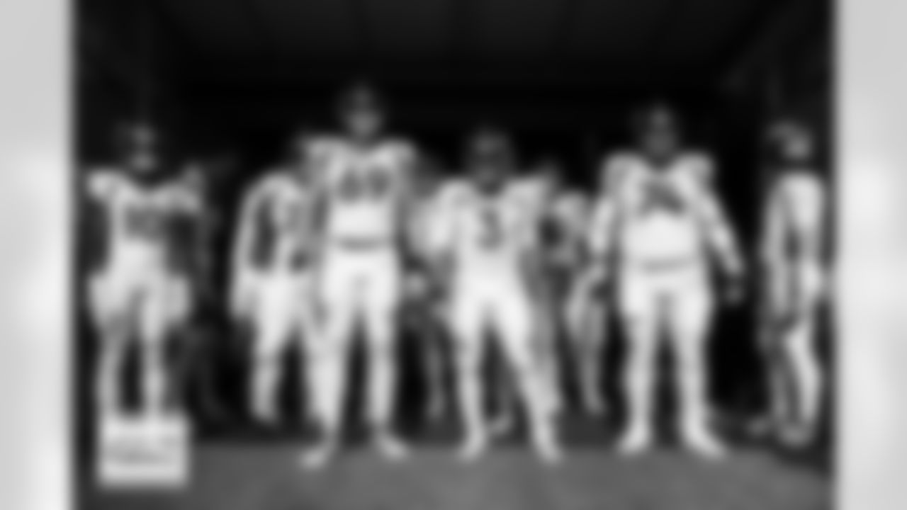 Denver Broncos wide receiver Jerry Jeudy (10), center Lloyd Cushenberry III (79), offensive tackle Mike McGlinchey (69), quarterback Russell Wilson (3), guard Ben Powers (74), quarterback Jarrett Stidham (4) wait in the tunnel before the Broncos' Week 14 game against the Los Angeles Chargers at SoFi Stadium in Inglewood, California on December 10, 2023. Photo by Gabriel Christus / Denver Broncos