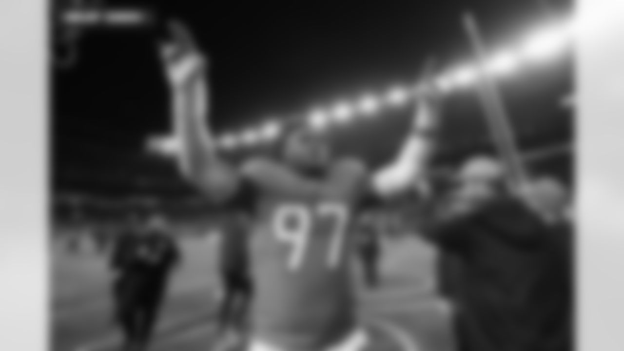 Malcolm Roach (97) during the Broncos' Divisional Round playoff game against the Buffalo Bills at Empower Field at Mile High in Denver, Colorado on January 17, 2026. Photo by Ben Swanson / Denver Broncos