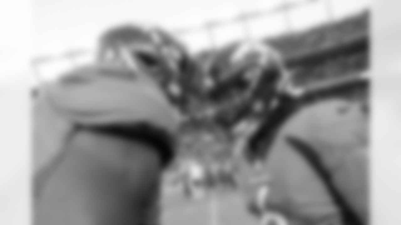 Denver Broncos linebacker Jonathon Cooper (0) and safety P.J. Locke (6) celebrate after the Broncos' Week 8 game against the Kansas City Chiefs at Empower Field at Mile High in Denver, Colorado on October 29, 2023. Photo by Gabriel Christus / Denver Broncos