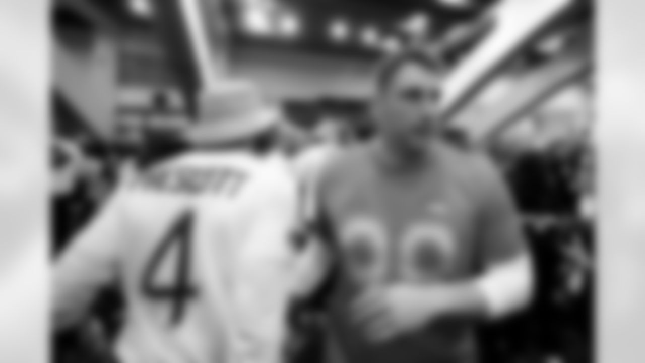 Dallas Cowboys quarterback Dak Prescott (4) and Denver Broncos defensive end Zach Allen (99) embrace after the 2026 Pro Bowl Game on Tuesday, February 3, 2026 in San Francisco, California. (Alika Jenner/NFL)