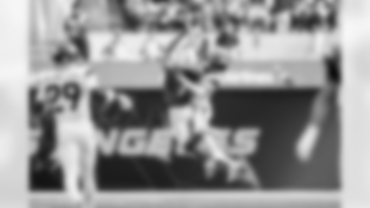 Denver Broncos cornerback Pat Surtain II (2) breaks up a pass intended for Los Angeles Chargers wide receiver Quentin Johnston (1) during the Broncos' Week 3 game against the Los Angeles Chargers at SoFi Stadium in Inglewood, California on September 21, 2025. Photo by Ben Swanson / Denver Broncos