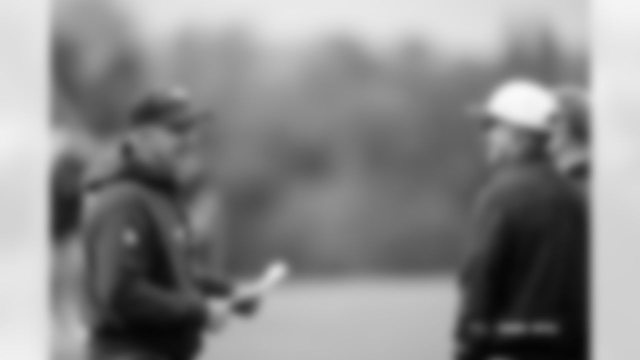 Sean Payton and Greg Penner during practice in Ware, England on October 10, 2025. Photo by Ben Swanson / Denver Broncos