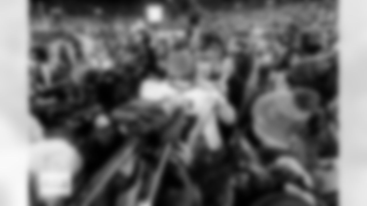 Denver Broncos quarterback Bo Nix (10) and Buffalo Bills quarterback Josh Allen (17) embrace after the Broncos' Divisional Round playoff game against the Buffalo Bills at Empower Field at Mile High in Denver, Colorado on January 17, 2026. Photo by Gavin Liddell / Denver Broncos