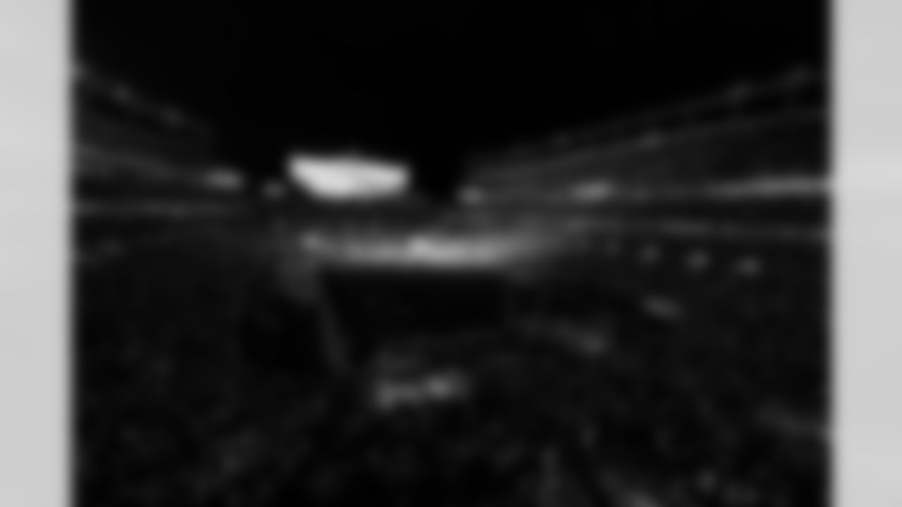 A wide overhead view of the light show before the Broncos' Week 11 game against the Minnesota Vikings at Empower Field at Mile High in Denver, Colorado on November 19, 2023. Photo by Gabriel Christus / Denver Broncos