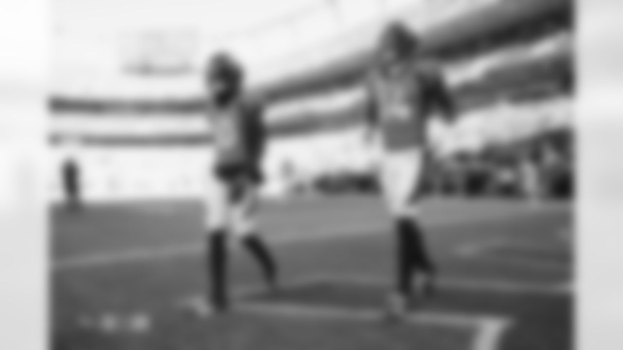 Jerry Jeudy and Courtland Sutton before the Broncos' Week 12 game against the Cleveland Browns at Empower Field at Mile High in Denver, Colorado on November 26, 2023. Photo by Ben Swanson / Denver Broncos
