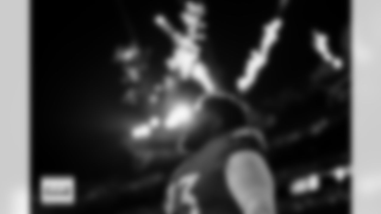 Fireworks go off behind Denver Broncos defensive tackle D.J. Jones (93) before the Broncos' Week 13 game against the Washington Commanders at Northwest Stadium in Landover, Maryland on November 30, 2025. Photo by Ben Swanson / Denver Broncos