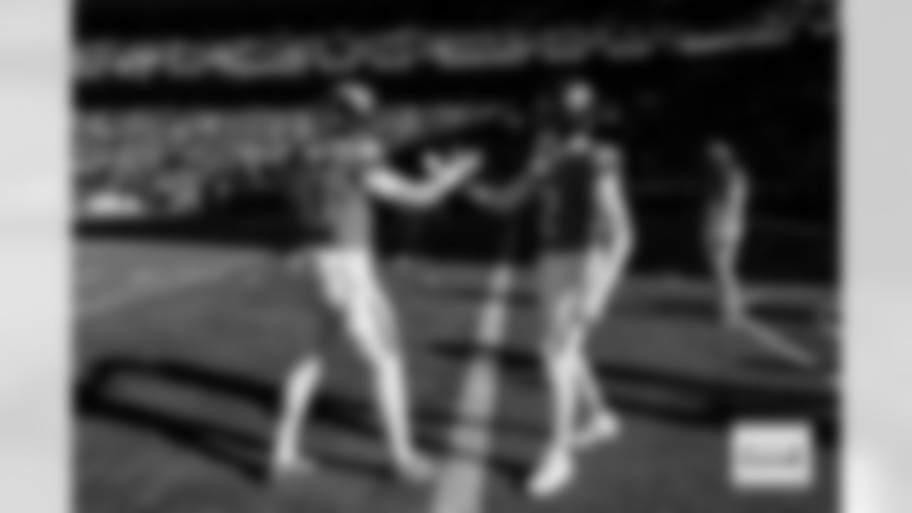 Denver Broncos quarterback Bo Nix (10) and cornerback Pat Surtain II (2) before the Broncos' Divisional Round playoff game against the Buffalo Bills at Empower Field at Mile High in Denver, Colorado on January 17, 2026. Photo by Ben Swanson / Denver Broncos