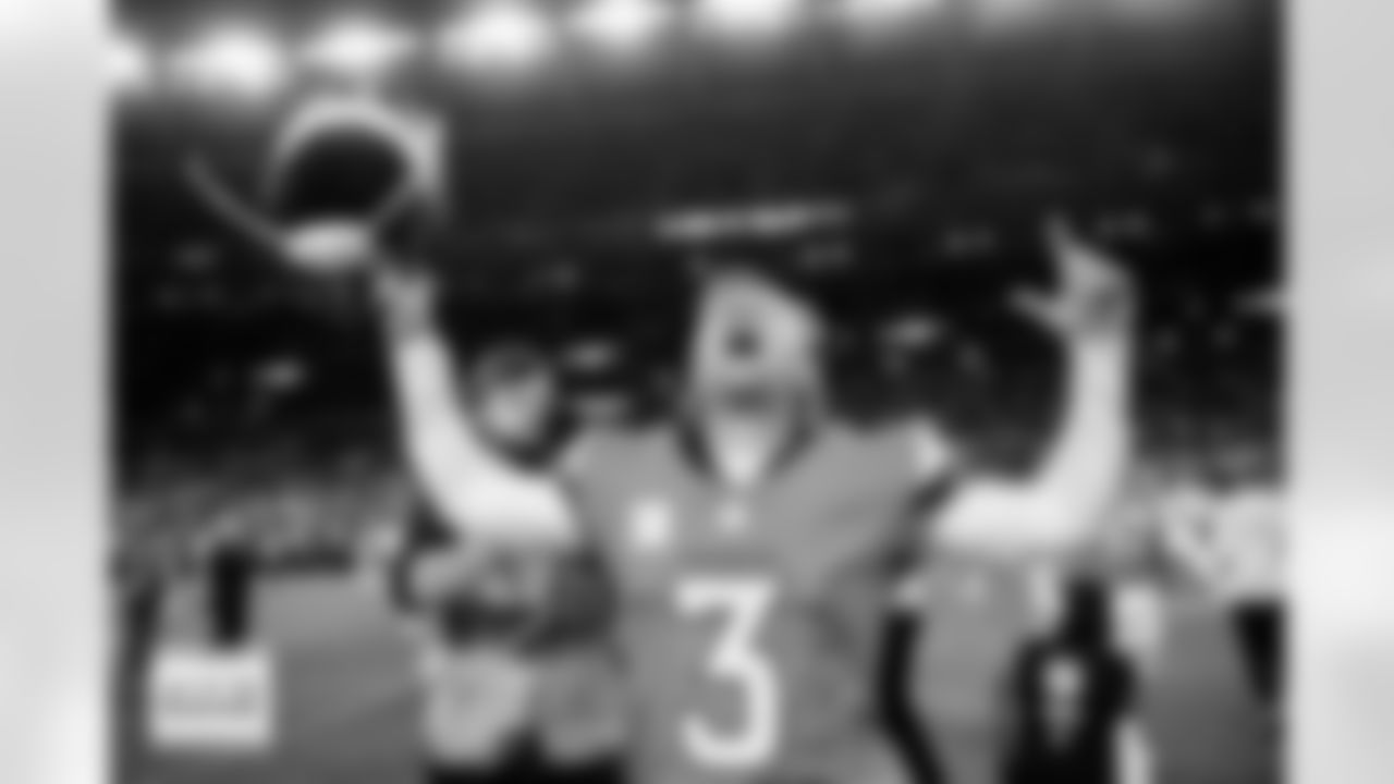 Denver Broncos placekicker Wil Lutz (3) celebrates after the Broncos' Week 11 game against the Kansas City Chiefs at Empower Field at Mile High in Denver, Colorado on November 16, 2025. Photo by Ben Swanson / Denver Broncos