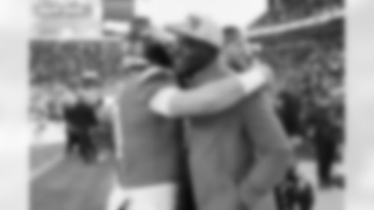 Bo Nix and DeMarcus Ware before the Broncos' Divisional Round playoff game against the Buffalo Bills at Empower Field at Mile High in Denver, Colorado on January 17, 2026. Photo by Ben Swanson / Denver Broncos