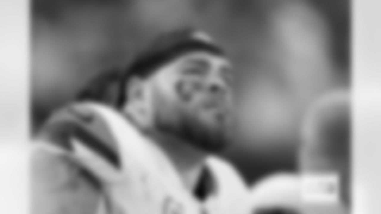 Denver Broncos guard Quinn Meinerz (77) on the sideline during the Broncos' Week 12 game against the Las Vegas Raiders at Allegiant Stadium in Las Vegas, Nevada on November 24, 2024. Photo by Gabriel Christus / Denver Broncos