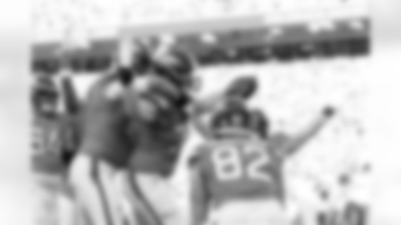 Denver Broncos offensive tackle Frank Crum (73) celebrates with offensive tackle Mike McGlinchey (69) and teammates after scoring a touchdown during the Broncos' Divisional Round playoff game against the Buffalo Bills at Empower Field at Mile High in Denver, Colorado on January 17, 2026. Photo by Gabriel Christus / Denver Broncos