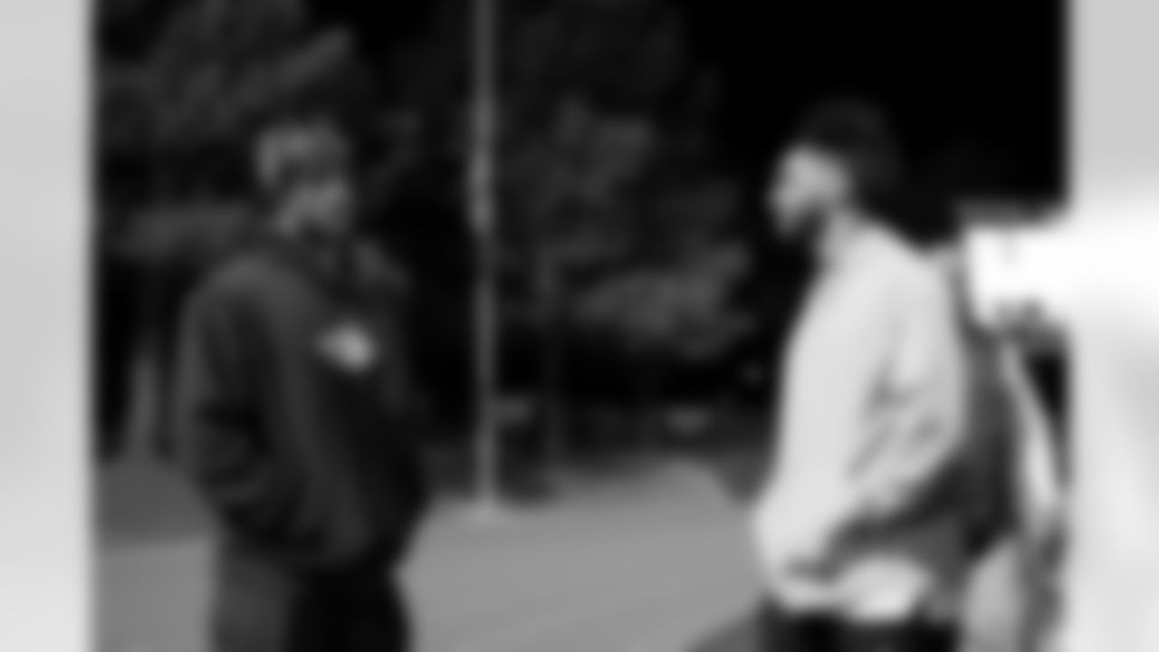 Pat Surtain II and Talanoa Hufanga talk during a visit to watch Cherry Creek play Fountain Fort Carson on Friday, November 14, 2025 at Cherry Creek High School in Greenwood Village, Colorado.
Photo by Gabriel Christus / Denver Broncos