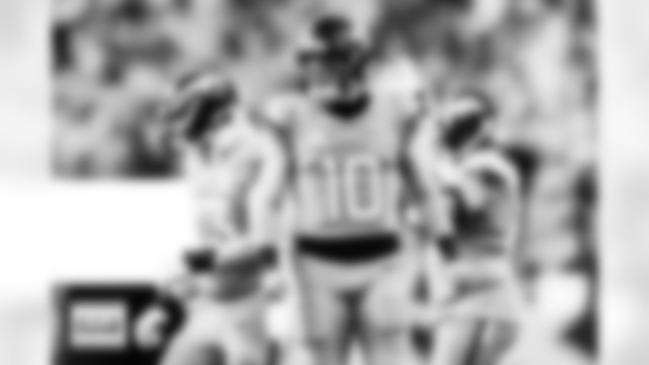 Denver Broncos quarterback Bo Nix (10) celebrates after a touchdown pass during the Broncos' Week 16 game against the Jacksonville Jaguars at Empower Field at Mile High in Denver, Colorado on December 21, 2025. Photo by Ben Swanson / Denver Broncos