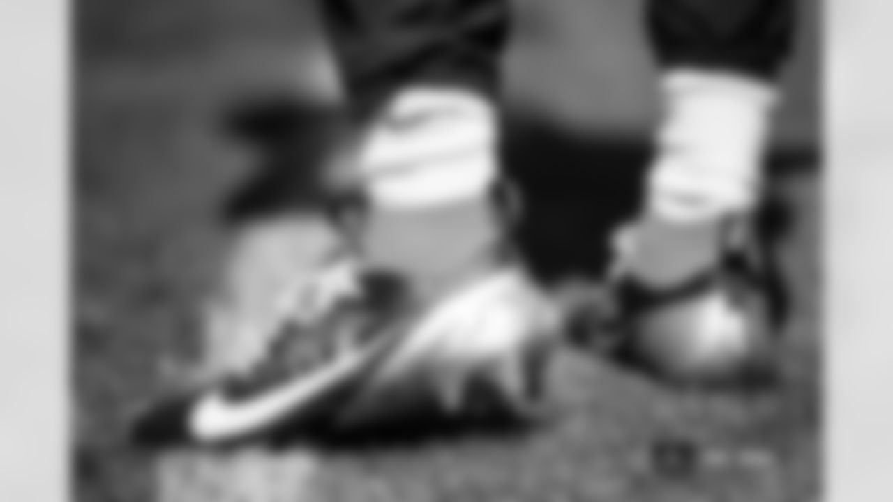 Pat Surtain II's cleats during practice at Broncos Park Powered by CommonSpirit in Englewood, Colorado on September 13, 2024. Photo by Ben Swanson / Denver Broncos