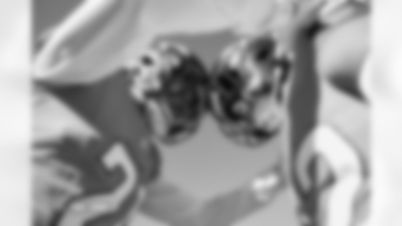 Riley Moss and Brandon Jones before the Broncos' Week 11 game against the Kansas City Chiefs at Empower Field at Mile High in Denver, Colorado on November 16, 2025. Photo by Gabriel Christus / Denver Broncos