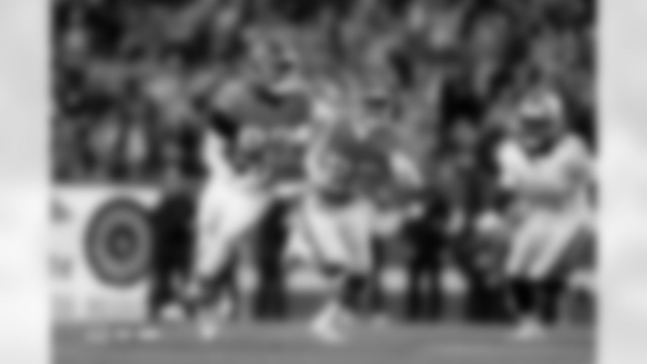 Dondrea Tillman returns an interception before the Broncos' Week 10 game against the Las Vegas Raiders at Empower Field at Mile High in Denver, Colorado on November 6, 2025. Photo by Ben Swanson / Denver Broncos