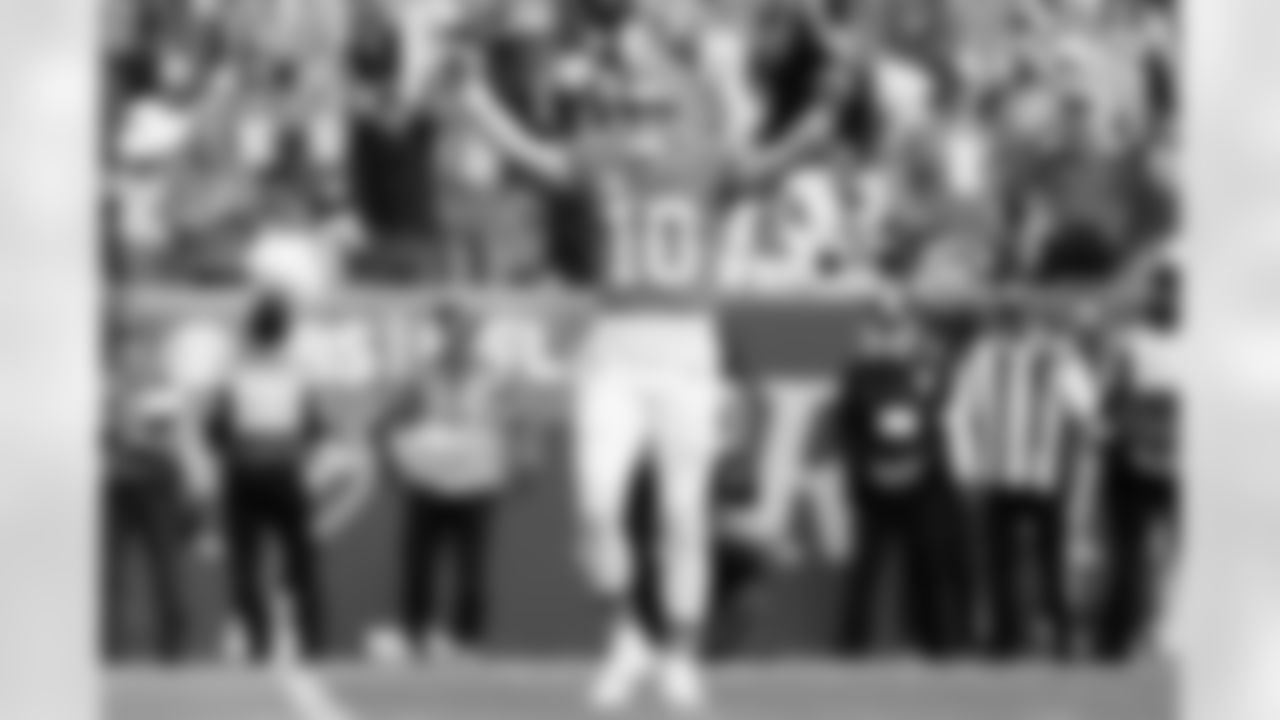 Denver Broncos quarterback Bo Nix (10) celebrates after a touchdown during the Broncos' Week 8 game against the Dallas Cowboys at Empower Field at Mile High in Denver, Colorado on October 26, 2025. Photo by Gavin Liddell / Denver Broncos