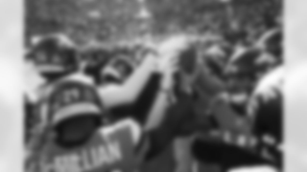 P.J. Locke and the defensive backs before the Broncos' Week 16 game against the Jacksonville Jaguars at Empower Field at Mile High in Denver, Colorado on December 21, 2025. Photo by Ben Swanson / Denver Broncos