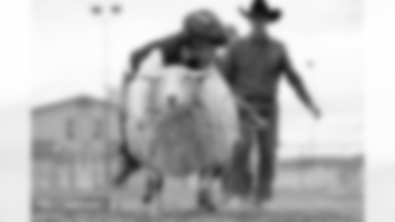 Photos from the filming of the Denver Broncos' mutton-busting-themed 2025 schedule release video.
Photo by Gabriel Christus / Denver Broncos
