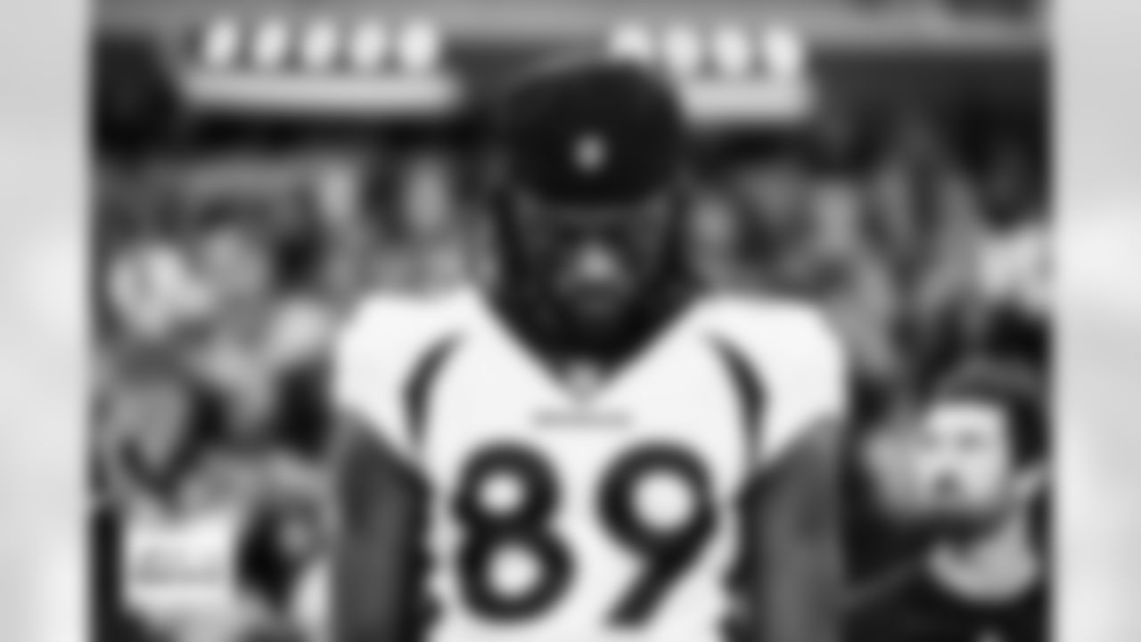 Denver Broncos wide receiver Brandon Johnson (89) before the Broncos' Week 18 game against the Las Vegas Raiders at Allegiant Stadium in Las Vegas, Nevada on January 7, 2024. Photo by Gabriel Christus / Denver Broncos
